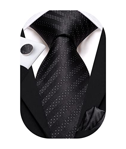 Image of Hi-Tie Silk Ties for Men Plaid Paisley Striped Necktie Pocket Square Cufflinks Set Formal Business