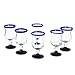 NOVICA Artisan Crafted Clear Blue Rim Hand Blown Recycled Glass Wine Glasses, 7 Oz, 'Spring' (Set Of 6)
