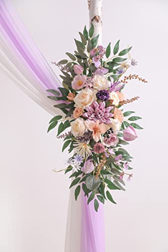 Serra Flora Wedding Arch Flowers Kit (Pack Of 4) 2Pcs Artificial Flower Arrangement With 2Pcs Draping Fabric Floral Swags For Ceremony Reception Backdrop Decorations (Purple) #TOP3