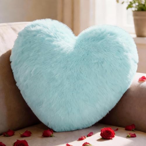Cojín Corazón, Cojín De Corazón Suave Y Mullido - 36 X 46 Cm - Azul Cojin De Peluche En Forma De Corazon, Cojín Decorativo Love Aesthetic Para El Día De San Valentín En Salón Dormitorio Sofá Cama