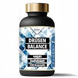 VitaminHouse DRÜSEN BALANCE - 180 Kapseln (180 Tage), Vegan - Jod Selen Schilddrüse Komplex mit Thymian Extrakt, L-Tyrosin plus 8 B-Vitamine - Jod aus Braunalgen (Kelp) - Hochdosiert, Laborgeprüft