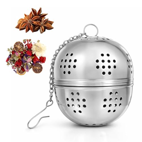 Spice Ball for Cooking Tea Ball Infuser Stainless Steel Loose Leaf Tea Steeper with Extended Chain Hook Teas Holder Balls for Brewing Teas Spices Seasonings
