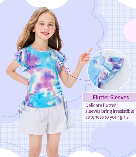Girls Shirt Flutter Ruffle Short Sleeve Crewneck Summer Shirt Slim Colorful Casual Top3