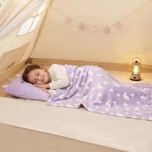 Image of 3-in-1 Kids Travel Pillow and Blanket Set | Snuggle Pillow with Hand Warmer, 40x60 inches Unicorn Blanket for Girls Compact, Perfect for Travel, Camping, Home and Office