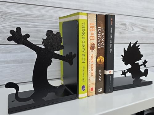 HeavenlyKraft Steel Calvin and Hobbes Metal Bookends (Black)