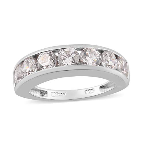 925 Sterling Silver Platinum Plated Round Made with Swarovski Zirconia Band Ring Engagement Wedding Anniversary Bridal Jewelry Birthday Gifts For Her Size 8 Ct 2.6