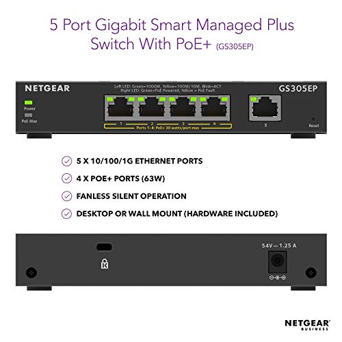Commutateur PoE Gigabit Ethernet 5 ports Switch Smart Managed Plus GS305EP