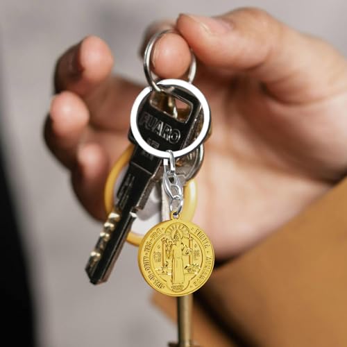 Image of St Benedict Medal Key Chain Saint Benedict Keychain Bless Safety Religious Gift for Parent, Family, Friend, Driver