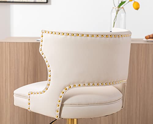 PU Leather Swivel Bar Stools Set of 2 Adjustable Counter Height Barstools with Open Back/Base Upholstered Modern Bar Chairs for Kitchen Island/Dining Room/Home Bar,Beige - Image 3