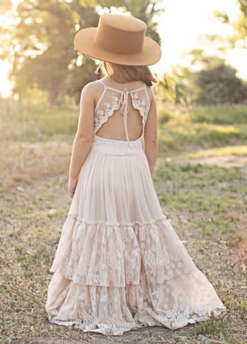 Boho Flower Girls Dresses Lace Embroidery Bridesmaid Dresses for Wedding Long Chiffon Party Dresses PT1273