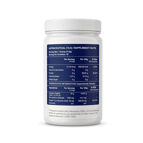 Image of Collagen Peptide Type I, II, III & X for Skin Elasticity, Hair, Nails & Joint Support with Glucosamine & Vitamin C | 10g Collagen Per Serving | Unflavored Hydrolyzed Collagen Powder | 365g