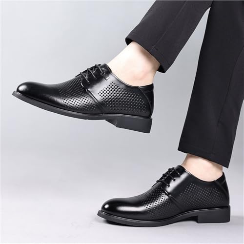 Men's Lace up Dress Shoes Genuine Leather Oxfords Soft Sole Slip Resistant Hollow Elevator Wedding Footwear4