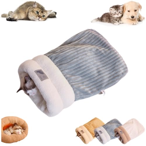 JCATPD Cat Sleeping Bag for Indoor Cats Cozy Winter Cat Sleeping Bag Soft Plush Cats Sack Self Warm Bed Cave Fluffy Kitten Hideaway Calming Tunnel Bed for Kittens (Gray, M-17.3x14.6in)