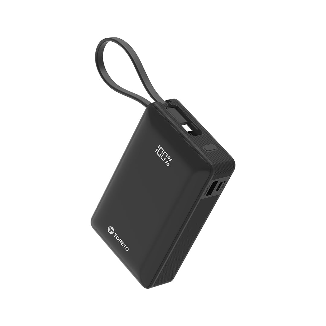 Toreto Power Storm 20000mAh 65W Laptop Fast Charging Power Bank | Multi-Protocol PD Output | Smartphone Compatible | Built-in Type-C Cable | LED Display | BIS Certified | Made in India (Black)-image-7