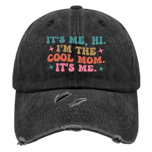 It's Me Hi I'm The Cool Mom It's Me Hats for Mens Washed Distressed Baseball Cap Funny Washed Ball