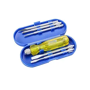 TATA AGRICO 5 Pieces neon bulb & Cushion Grip screwdriver set, (Yellow) | Different Blades set for Multipurpose use.