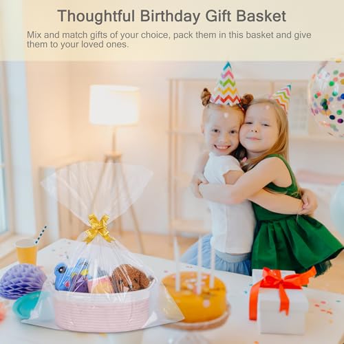 Image of Small Empty Gift Basket with Bag & Ribbons, White & Light Pink