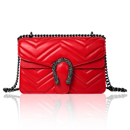 Image of Women's Crossbody Shoulder Bag Snake Print Satchel Purse Leather Chain Clutch Evening Handbag
