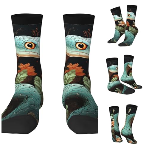 LZQPOEAS Snake And Flower Athletic Socks Unisex Cushioned Crew Socks Hiking Running Calf Sock Soft Above Ankle Sock