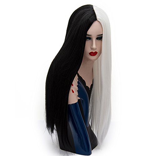 Split Colored Black and White Spliky Curly Wig Alacos Short Curly Wigs for Women Heat Resistant Daily Dress Carnival Party Masquerade Anime Halloween Adult Kid Costume Cosplay Wig +Wig CAP