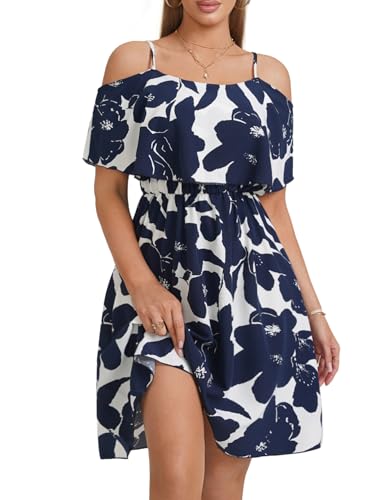 Image of Off Shoulder Ruffle Dress for Women, A-Line Mini Dress with Belt, Fitted Bust Summer Wedding Guest Dress