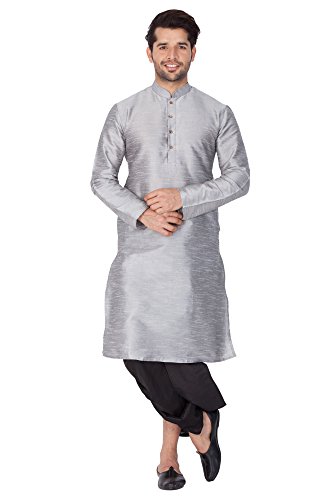 Image of Vastramay Men's Brown Silk Blend Kurta and Gold Dhoti Pant Set - Traditional Ethnic Wear for Weddings, Festivals & Celebrations