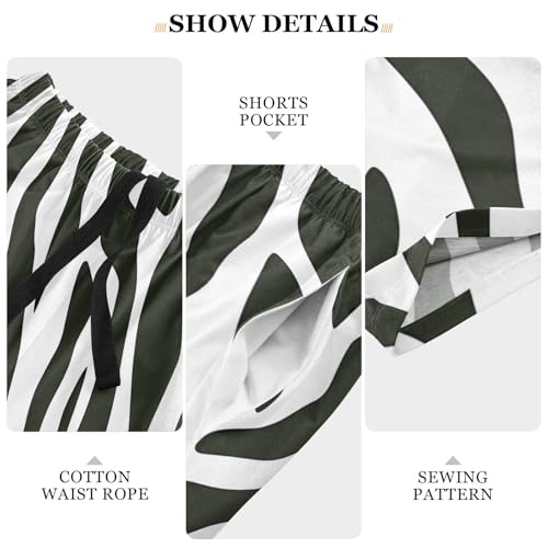 Mens Sleep Shorts Zebra Stripes Print, Elastic Pajama Pants Sleepwear with Pockets S4