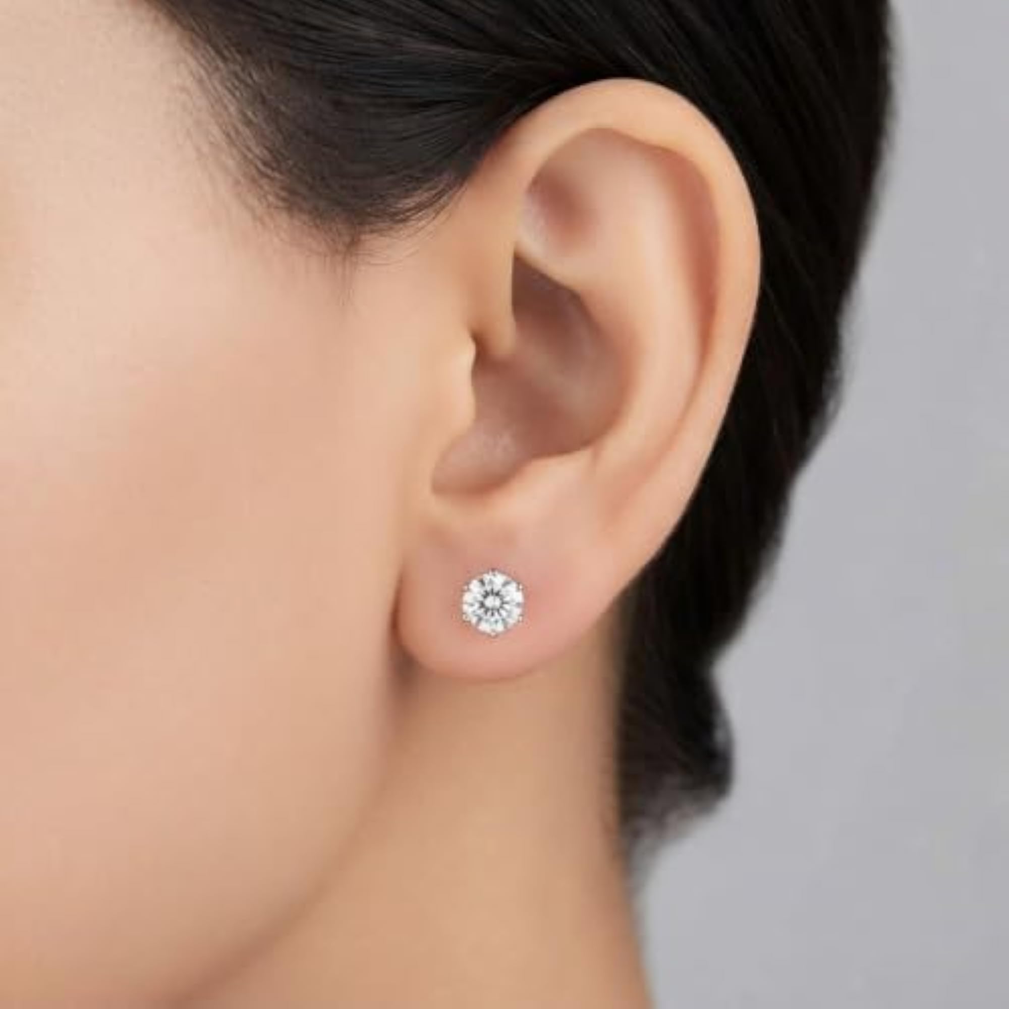 Unisex 925 Sterling Silver Round CZ Solitaire Stud Earrings