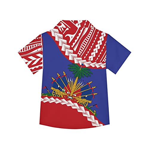 Boys 3D Polynesian Printed T-Shirts Teen Kid Shorts Sleeve Button Down Hawaiian Summer Tee Shirts 3-16Y2