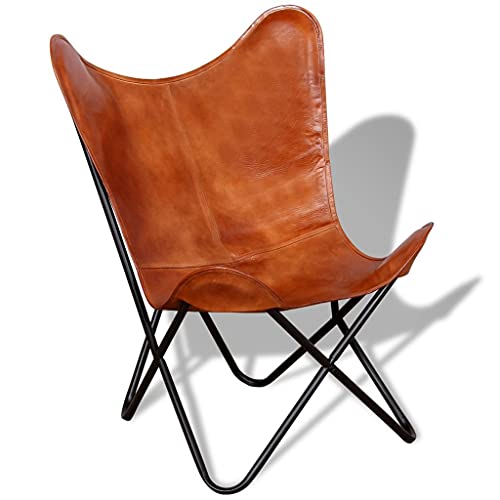 Keyur Silla de Mariposa, Sillón para Salón Silla de Relax Silla Butterfly de Cuero auténtico marrón