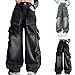 Jeans for Girls,Girl Jeans,Casual Baggy Wide Leg Denim Pants Teens Elastic Waist Fashion Washed Trousers for Kids with Multi Pockets Tween Trendy Preppy Y2k Streetwear Black 13-14 Years