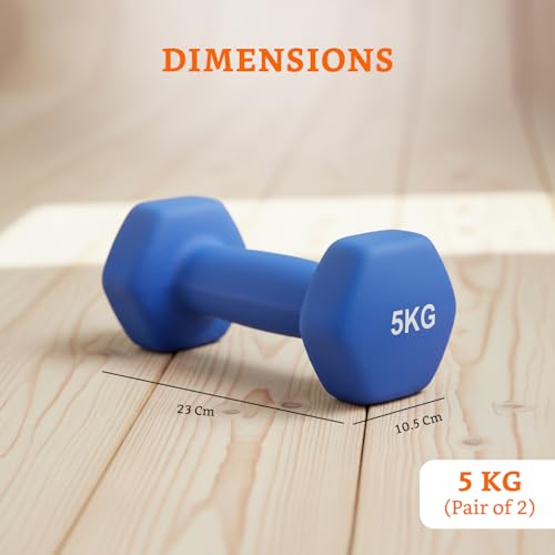 Image of Amazon Brand - Solimo Neoprene Dumbbell 5 Kg, Set of 2 (Blue)