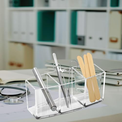 Image of GROB Prismo Multipurpose Transparent Acrylic Organizer| 3-Compartment Stationary Holder, Makeup Brush Container, Cosmetics holder for Desk or Vanity| Smart Living Product
