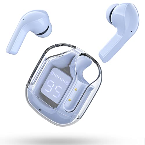 ACEFAST T6 Wireless Headphones, Bluetooth Earbuds ENC Noise Cancelling Transparent Earphones in Ear, HiFi Stereo Dual Microphone Mini Sport Ear Buds, LED Digital Display, Iceblue