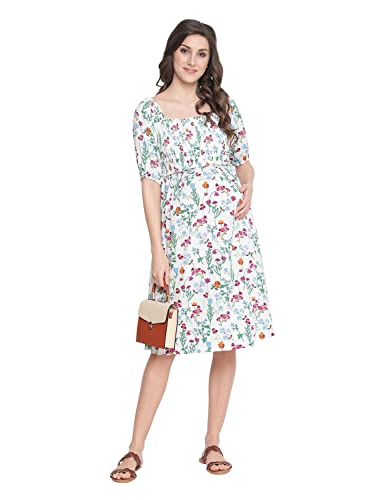 Image of oxolloxo Polished White Floral Print Ruffled Maternity Smokced Dress