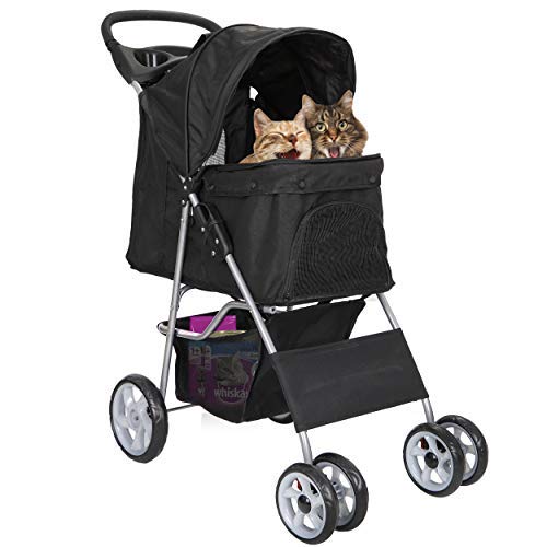 ZENY Foldable Pet Stroller, Cat/Dog Stroller with 4 Wheel, Pet Travel Carrier Strolling Cart with Storage Basket, Cup… - Image 4