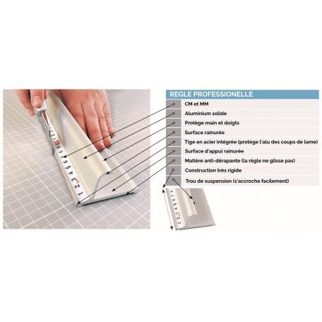 Règle de découpe PRO en alu de 205cm- à protection, antidérapante.