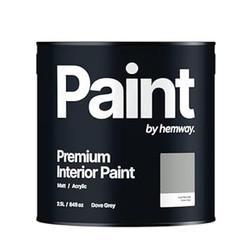 Hemway - Premium Interior Paint - Dove Grey 2.5 L | Indoor Matt Finish, Acrylic & Water-Based Emulsion | Quick Dry & High Coverage for the Kitchen, Bathroom & Bedroom