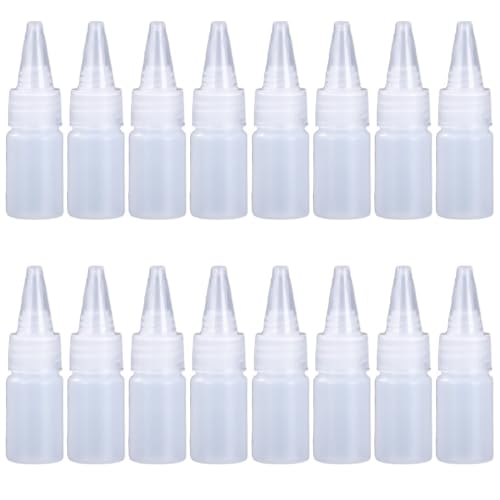 XENQITO Set di 16 Bottigliette Squeeze in Plastica Trasparente 10ml - Dispenser Vuoti per Condimenti come Olio, Ketchup, Senape, Maionese e Salse con Tappo per un Dosaggio Facile ed Igienico