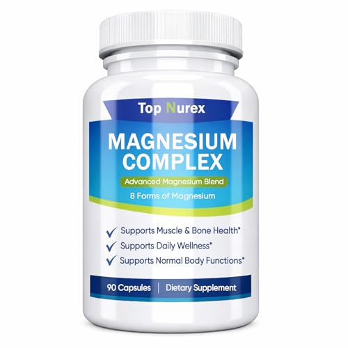 Top Nurex Magnesium Complex 1000 mg 8-Source Magnesium Blend with Glycinate Citrate Malate & Taurate Vegan Non-GMO Formula 90 Capsules