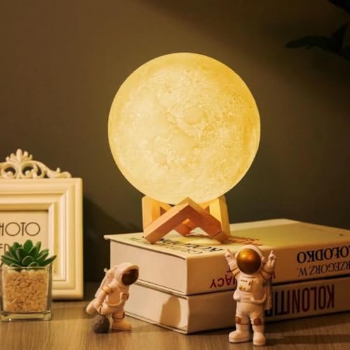 Image of One94Store 3D Moon Lamp 7 Colour Changeable Sensor Moon Night Light Lamp, Touch Control, Moonlight Lamp with Stand & USB for Bedrooms Valentine Gifts, Festival, Wedding Gifts (13 cm) Plastic, LED
