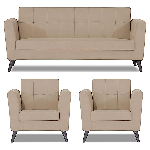 Image of Adorn India Dannis 3+1+1 5 Seater Sofa Set (Beige) (3 Year Warranty)