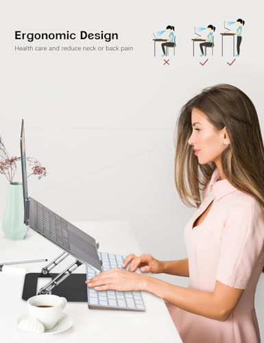 Image of Aoviho Adjustable Laptop Stand for Desk,Portable Laptop Stand Holder and Riser,Foldable Aluminum Notebook Computer Stands for MacBook Air Pro HP Lenovo Dell Samsung, 10-15.6 inch (Silver-Gray-Black)