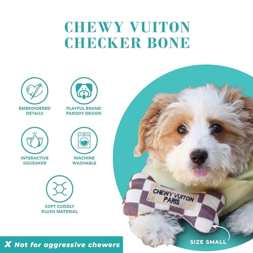 Haute Diggity Dog Chewy Vuiton Bone Plush Squeaky Dog Toy, Soft Durable Designer-Inspired Stuffed Puppy Chew Toys for Small & Medium Dogs, Machine-Washable (Tan Checker) Large - Image 4
