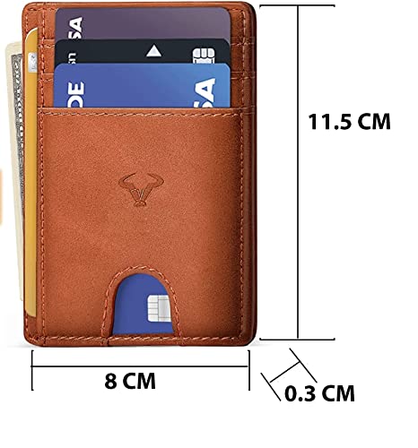 Contacts Genuine Leather Slim Wallet | RFID Blocking Skinny Minimal Thin Front Pocket Wallet Sleeve Card Holder for Men | 7 Card Slots, 1 ID Window (Tan) - Image 5
