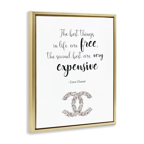 Image of 'Best Things In Life Fashion Phrase'| Floating Frame Canvas Art | Stupell Industries | Gold, 25 x 31 Inches, Easy to Hang and Sturdy, Made in USA, by Ziwei Li