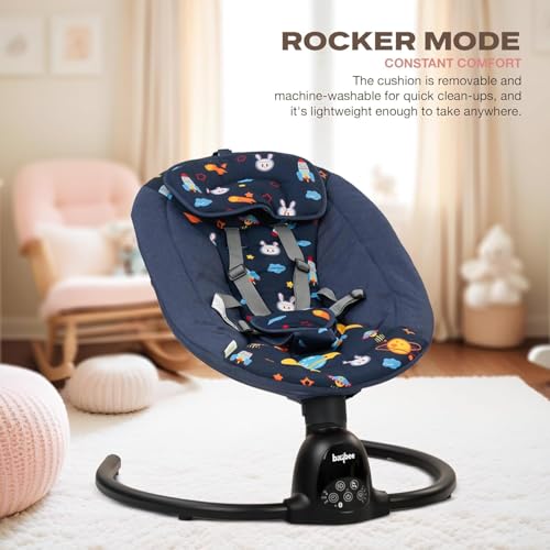 Image of BAYBEE Electric Baby Swing Cradle for New Born Baby | Rocker for Babies with Adjustable Speed & Safety Belt | Automatic Swing Cradle with Mosquito Net, Music & Toys for Infant Boys Girls (Deep Blue)