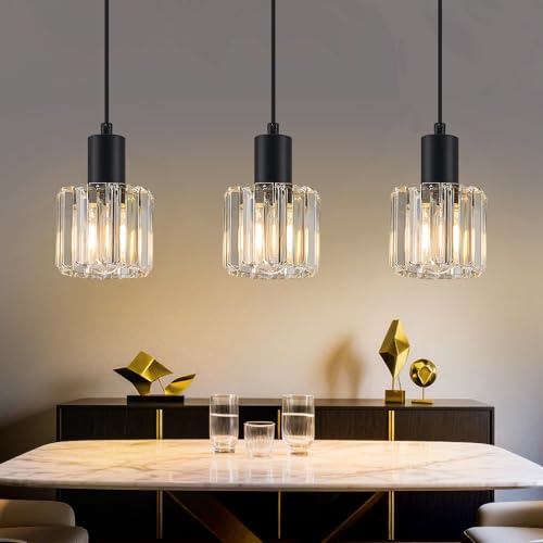 SXHZLY Suspension noire Lampe suspendue pour table à manger Lampe suspendue à 3 ampoules E27 Lampe de cuisine rétro Lampe de salle à manger Lampe de salon Lampe...