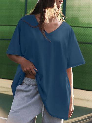 Image of ATHMILE Womens Oversized Shirts V Neck Plus Size Spring Workout Summer Tops Beach Vacation 2026 Gym Clothes Basic Tee