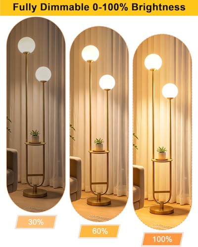 Image of Lightdot 2 Globe Gold Floor Lamp with Table Mid Century Standing Lamps with 3000K LED Bulbs Unique U-Pole Vintage Tall Floor Lamp with 5Lbs Heavy Base for Living Room /Bedroom /Wedding /Party /Home Decor